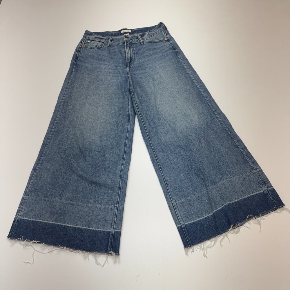 Womens AE77 American Eagle Super Wide Leg Jeans 27 Short Wash Blue Baggy Y2K - Picture 2 of 11
